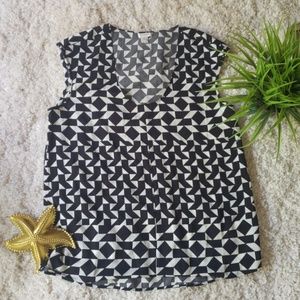 J. Crew Black and White Geometric Blouse